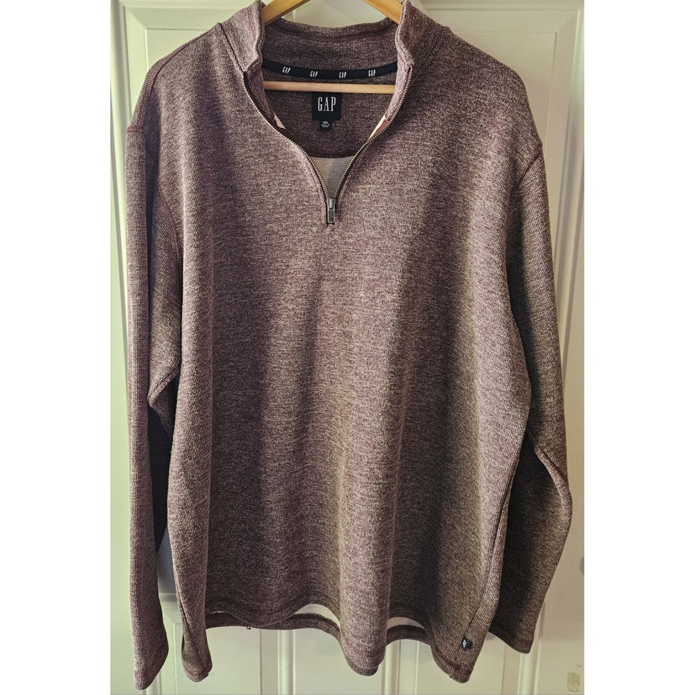 GAP Mens XXL Marled Burgundy Quarter Zip Pullover‎ Sweater Mock Neck Soft Knit